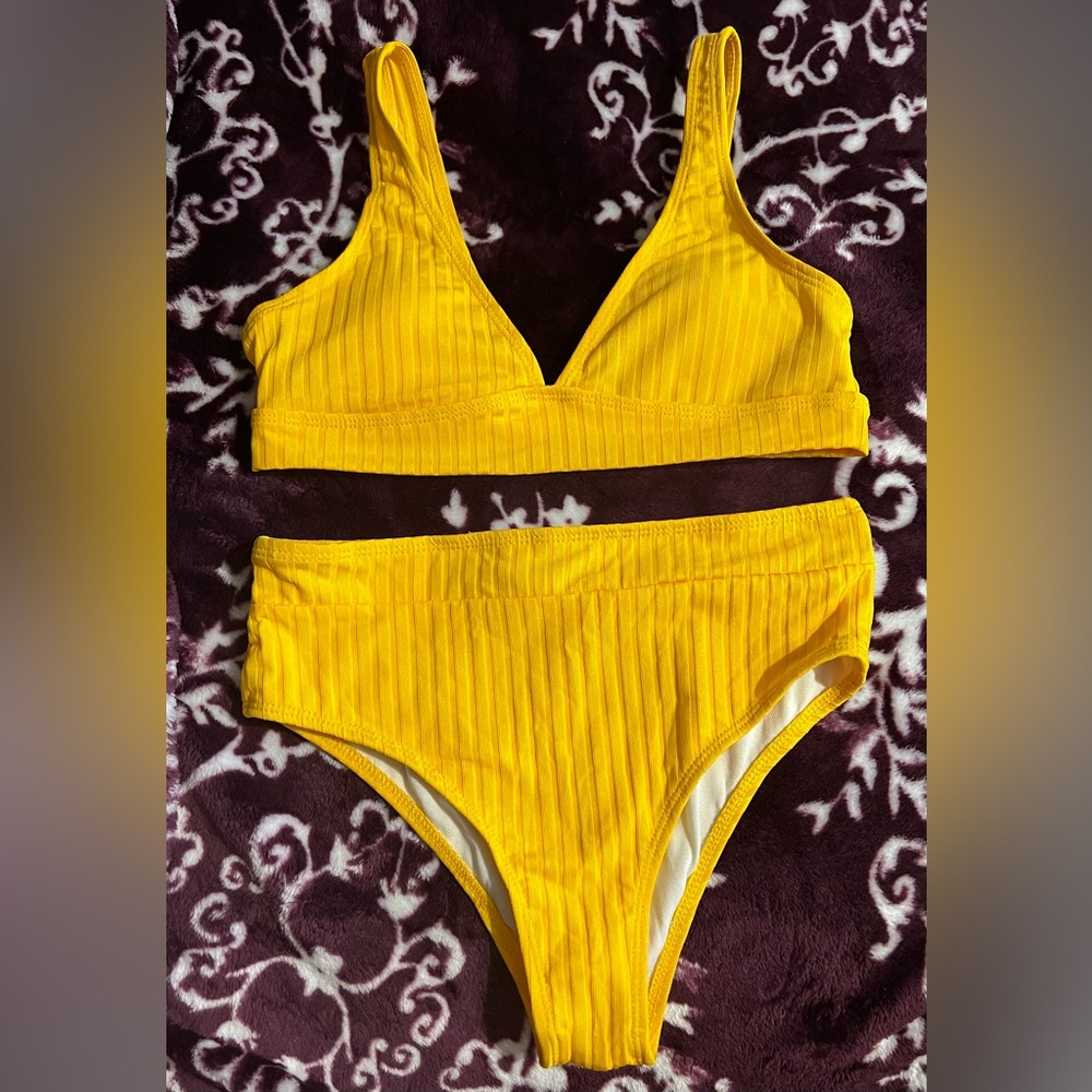 Ribbed Yellow High Waisted Bikini